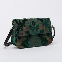 Burnout Velvet Jade Green Flap Crossbody Bag Carpet Fabric, Burnout Velvet, Carpet Bag, Iphone Pro, Pretty Bags, Chic Accessories, Big Screen, Jade Green, Brass Hardware