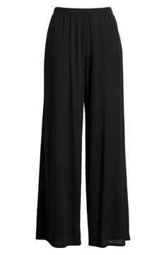 Whisper light and stretchy, these finely ribbed pants with a flowy, wide-leg silhouette are a dreamy soft addition to your bedtime routine. 30" inseam; 26" leg opening; 13" front rise; 13" back rise (size medium) Elastic waist 59% polyester, 32% viscose, 9% spandex Machine wash, tumble dry Imported Black Comfy Pants, Stretch Wide-leg Yoga Pants For Lounging, Chic Lounging Bottoms With Elastic Waistband, Chic Ankle-length Lounging Bottoms, Chic Comfort Stretch Pants For Loungewear, Spring Yoga Pants For Lounging, Versatile Stretch Bottoms For Lounging, Chic Relaxed Fit Yoga Pants For Loungewear, Chic Straight Leg Yoga Pants For Loungewear