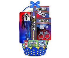 the police gift basket is filled with toys