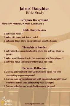 Jairus' Daughter Bible Study How To Do A Bible Study, Bible Study Lessons For Women, Sermon Preparation, Esther Bible Study, Jairus Daughter, Bible Topics, Personal Bible Study