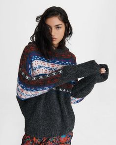 rag & bone: Clothing, Shoes & Accessories with Effortless Urban Style Gray Nordic Sweater For Fall, Gray Fair Isle Sweater For Fall, Charcoal Winter Sweater, Gray Hoodie For Winter Layering, Cozy Gray Sweater With Fair Isle Pattern, Preppy Sweater, Knit Alpaca, Fair Isle Sweater, Round Neck Sweaters