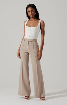 High Waist Pants Zipper and Button Closure Material: 68% Polyester, 26% Rayon, 6% Elastane. Lining: 100% Cotton Dry clean only High Waisted Flare Pants, Athleisure Tops, Floral Wedding Dress, Flare Pant, Black Sweater Dress, High Waisted Flares, Sleeveless Bodysuit, Waist Pants, Cotton Style