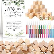 wooden blocks and colored crayons for baby shower