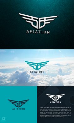 the logo for an aviation company is shown in three different colors and font styles, including blue