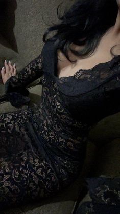 Black Lace, A Woman, Black Dress, Lace, Black