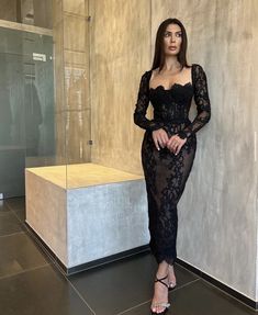 Black Lace Prom Dress, Chique Outfits, Long Sleeve Prom, Dress Women Elegant, Outfits Black, Black Lace Dress, Prom Dresses Lace, Glam Dresses