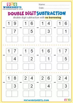 the printable worksheet for double digit subtraction with numbers to 10