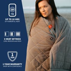 The joy of a heated blanket is no longer contained by the walls of your home! Take your favorite, soft, warm, and spacious heated blanket on the road with you. Our Zen Heated Blanket was designed to be rechargeable and portable so it can accompany you on any trip you take. In fact, once folded, the blanket is 70" (5.83') x 50" (4.17') in size, so you can easily stow it into a bag for easy transport. The comfortable design and construction of this rechargeable heated camping blanket ensures warmt Conductive Thread, Heating Blanket, Heated Gloves, Heated Jacket, Heated Blanket, The Zen, Camping Blanket, Comfortable Design, Body Warmer