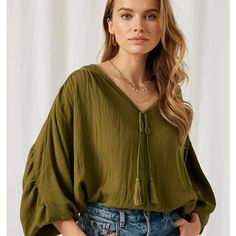 Nwt! Flowy Boho Tasseled V Neck Dolman Top In Olive, Size Small. Great Color And Style For Autumn! Fall Vacation Tops With Fringe, Fall V-neck Blouse With Tassels, Fall Tassel V-neck Blouse, Green Spring Tops With Tassels, Spring Green Tops With Tassels, Green Bohemian Tops With Tassels, Bohemian Green Tops With Tassels, Casual Green Tops With Tassels, Mercury Pisces