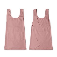 two pink aprons are shown on a white background