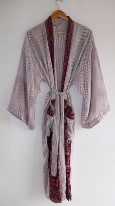 "Silk Polyester kimono robes are perfect for lounging around the home or spa. Use our silk Polyester robe as a cover up on the beach or after a dip in the pool. Add a luxe, boho feel to your bridal shower. Versatile, soft and luxurious, our 100% silk kimono robes are printed with azo-free dyes. The silk Polyester robe features full sleeves, a waist tie and two front pocket. Length - 50 inches (125Centimeter), Measurements Approx : *Length: 50\" Inches *Bust Around Size: 50\" Inches *Shoulder: 8\ Silk Home Kimono With Kimono Sleeves, Bohemian Long Sleep Robe, Long Bohemian Sleep Robe, Bridesmaid Kimono, Bridal Kimono, Luxe Boho, Kimono Vintage, Kimono Design, Kimono Robes