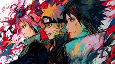 two anime characters with colorful paint splattered on them