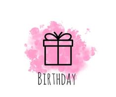 a pink and black gift box with the word birthday on it's left side