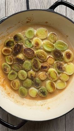 brussel sprouts are being cooked in a skillet