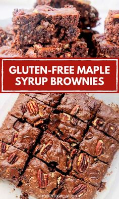 gluten - free maple syrup brownies with pecans on top and bottom