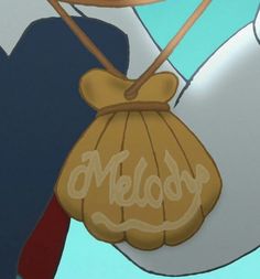 a cartoon character holding a bag with the word melody on it's back and wearing a cowboy hat