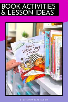 a book shelf with books on it and the title overlay reads, book activities & lesson ideas