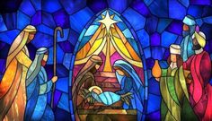 stained glass depicting the birth of jesus