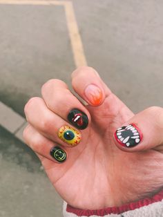 Halloween Nails Men, Nail Designs For Men, Edgy Nail Designs, Nails For Men, Men Nail, Men Nail Polish, Rave Nails, Creepy Creatures, Metallic Nail Art