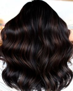 Balayage On Black Hair, Black Hair Ideas, Dark Balayage, Dark Black Hair, Purple Hair Highlights, Long Hair Highlights, Light Brown Highlights