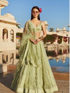 By designer Sabyasachi Mukherjee, Bridelan: Personal Shoppers, Fashion Stylists and Luxury Consultants for South Asian and Indian weddings, based out of Mumbai, India. Email info.bridelan@gmail.com. Website www.bridelan.com   #Sabyasachi #Sabyasachilehenga #SabyasachiSS19  #Sabyasachiwedding  #Bridal #Wedding lehenga #Springsummer2019 #Destinationwedding #IndianBride #IndianWedding #Bridelan #BridelanIndia Sabyasachi Sarees Price, Sabyasachi Bridal Collection, भारतीय दुल्हन संबंधी, Pastel Lehenga, Green Lehenga Choli, डिजाइनर कपड़े, Saree Bollywood, Indian Outfits Lehenga