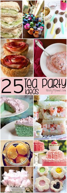 many different cakes and desserts are shown in this collage with the words 25 iced party ideas