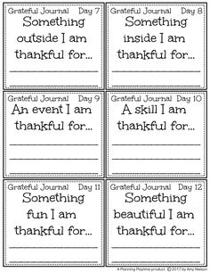 four printable thank cards with the words grateful for