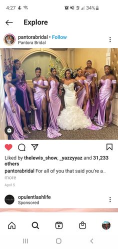 the instagram page shows an image of several women in purple dresses