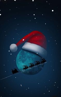 santa's sleigh flying through the night sky