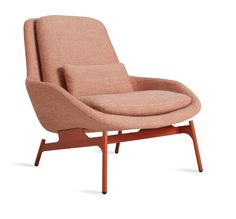 an upholstered lounge chair with wooden legs