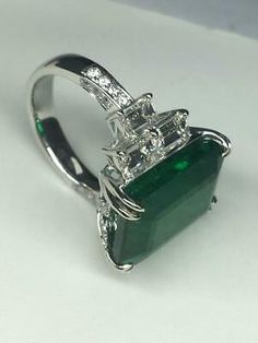 Deep Forest Green 13.87CT Emerald With Baguette & Round Cut CZ Accents Fine Ring | eBay Luxury Emerald Ring With Rectangular Shape, Luxury Emerald Ring In Rectangular Shape, Luxury Emerald Rectangular Ring, Luxury Rectangular Jewelry Aaa Quality, Luxury Rectangular Rings As A Gift, Luxury Rectangular Rings As Gift, Luxury Rectangular Rings For Gift, Filigree Wedding Ring, Diamond Alternative Engagement Ring