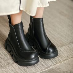 A firm every day favorite, these leather chelsea boots are perfect for long city days. They have a chic almond toe and are set on a 60mm block heel. Wear them every day to punctuate a relaxed and pared-back ensemble. Color: Black/CoffeeMaterial: Cow LeatherLining: No, Just Cow Leather The Other SideInsole: Genuine Leather Sole: RubberHeels: 6cm/2.36"Tube Height: 11Cm/4.33"Fit: Medium to Wide, Runs Normal.Origin: Made in China Production Time: About 3-5 days (Any exceptional case will email you, Chic Chelsea Boots With Lug Sole And Round Toe, Fall Platform Chelsea Boots With Pointed Toe, Trendy Chelsea Boots With Reinforced Heel For Fall, Chunky Platform Chelsea Boots For Fall, Trendy Flat Heel Chelsea Boots For Fall, Fall Leather Platform Chelsea Boots, Leather Chelsea Boots With Chunky Platform For Fall, Leather Chelsea Boots With Platform For Fall, Leather Platform Chelsea Boots For Fall