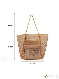 BirdinBag - Portable Foldable Nylon Mesh Beach Bag - Lightweight Travel & Shopping Tote Large Capacity Brown Nylon Bag, Packable Rectangular Bag For Beach Season, Lightweight Summer Shopping Bags, Rectangular Nylon Shopping Bag, Brown Nylon Shopping Bag, Versatile Rectangular Bag For Beach Season, Lightweight Beige Shopping Bag, Lightweight Rectangular Brown Shoulder Bag, Packable Rectangular Nylon Bag