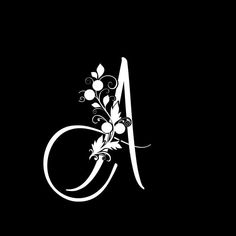 the letter logo with flowers and leaves on it's black backgrounnd