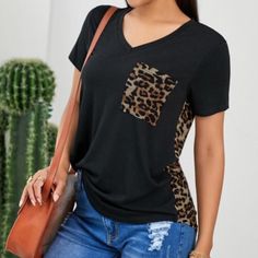 Material: 95%Polyester+5%Spandex V Neck, Short Sleeves And Loose Fit Shape Very Comfortable And Breathable Fabric Sizes: (Us 4-6)S (Us 8-10)M (Us 12-14)L (Us 16-18)Xl Casual Black T-shirt With Splicing, Trendy Black Patchwork T-shirt, Black Cotton Tops With Splicing, Casual Black Top With Splicing, Trendy Black Patchwork Tops, Trendy Black Tops With Patchwork, Black Patchwork Short Sleeve Tops, Black Casual Tops With Patchwork, Black Spliced Short Sleeve T-shirt