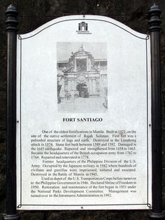 a sign on the side of a building that says fort santiago