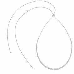 Our Santorini Bay necklace is always a favorite as it is both sophisticated and versatile. A sliding bead (with an inset diamond) allows for adjustable length, as trailing ends off the necklace drape lightly down the back. The bezel set row of diamonds cascade in size to create a dignified silhouette. You can also where this necklace with the bolo draping down the front for a different look Metal: 14k White Gold / 14k Yellow Gold / 14k Rose Gold Round Brilliant Cut Natural Diamonds: Approx. 2.20 Adjustable Diamond Necklace With Diamond Accents, Adjustable Diamond Necklaces For Anniversary, Adjustable Diamond Necklace For Anniversary, Elegant Adjustable Diamond Necklace, Adjustable Diamond Lariat Jewelry, Elegant Lariat Necklace With Sliding Knot, Adjustable Lariat Diamond Jewelry, Adjustable Elegant Diamond Necklace, Adjustable Fine Jewelry Necklace For Formal Occasions