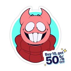 a sticker with the words buy 10 get 50 % off on it and an image of