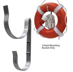 an orange life preserver and hook mounted on a white background with the words hook mounting bracket only