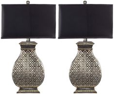 PRICES MAY VARY. This lamp features a black polyester shade Crafted of poly resin This lamp is 100-watt and features a 3 way switch Perfect for a living room, bedroom, den, library, study or office Assembly Required; this lamp measures 11-Inch wide by 16-Inch deep by 30-Inch tall Mediterranean Lamps, Spanish Revival Style, Beaded Lamps, Silver Table Lamps, Table Lamps Living Room, Silver Table, Spanish Revival, Hammered Metal, Metal Table Lamps