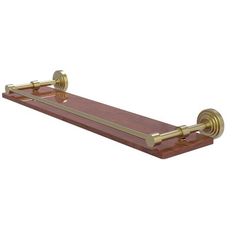 a wooden towel rack with two brass handles