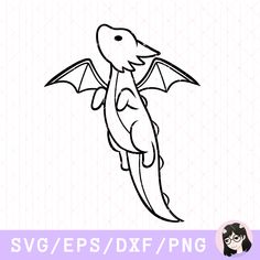 a drawing of a dragon with wings on it's back and the words svg / eps / dxf / png