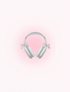 white headphones with pink bows on them against a light pink background for an iphone wallpaper