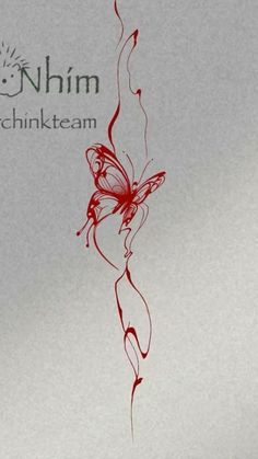 a red ink drawing of a woman with a butterfly on her back and the words, nim rohnkeam