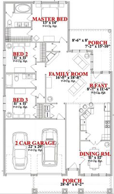 the floor plan for a two story house with three car garages and one bedroom