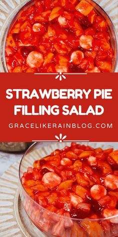 strawberry pie filling salad with text overlay