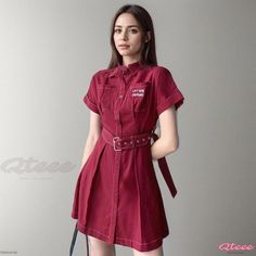 Qteee - Embroidered Pocket Belted Lapel Dress with Elegant Letter Design Casual Embroidered Workwear Dresses, Casual Embroidered Work Dresses, Casual Embroidered Dresses For Work, Lapel Dress, Embroidered Pocket, Spring Summer Autumn Winter, Letter Design, Winter Color, Pocket Belt