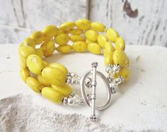 Multi strand Semi Precious Stone Bracelet, Bridesmaids Jewelry, Yellow Bridesmaids, Cluster Bracelets, Yellow Necklace, Bracelets Design, Yellow Jewelry, Howlite Stone, Beaded Boxes