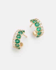 Emerald and Diamond Hoop – Jamie Wolf Art Deco Jewellery, Neck Pieces Jewelry, Choker Necklace Designs, Asymmetrical Earrings, Floral Studs, Bracelet Collection, Green Tourmaline, Pretty Jewellery, Necklace Designs