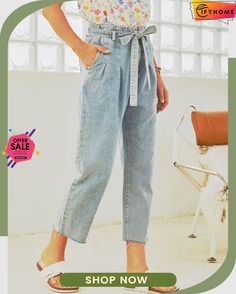 Paper Bag Waist Jeans Trendy Cotton Paperbag Waist Jeans, Paper Bag